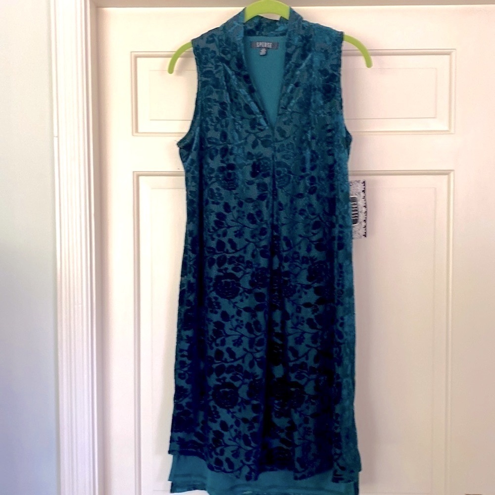 Vintage Classic Silhouette Dress Vivid Vine Teal Dress Size 8 V Neck NEW